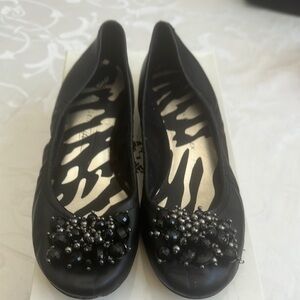 Anne Klein Elegant Leather Black Beaded Women's Flats